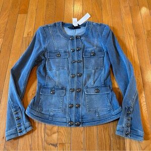 New NWT White House Black Market Women’s Denim Jean Button Military Jacket Sz 6
